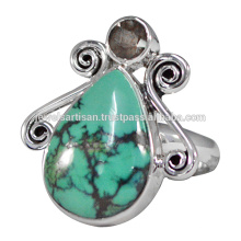 Tibetan Turquoise & Smoky Quartz Gemstone With 925 Silver Vintage Style Handmade Ring